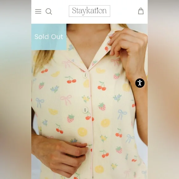 Staykation - Sold Out - Yellow Fruit Ribbed Cropped Pajama Set with Blue bows - Picture 3 of 4